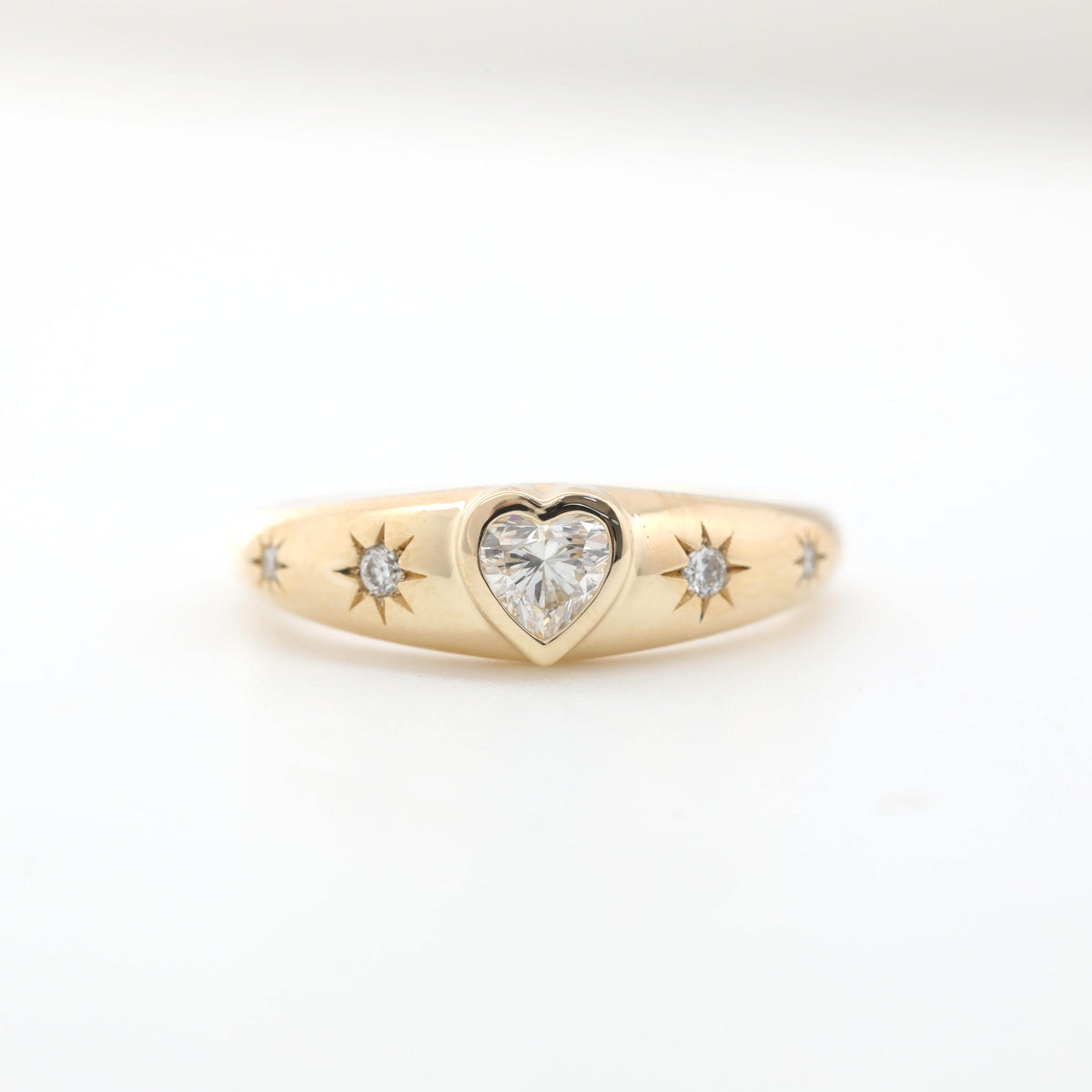 10K Yellow Gold Heart and Round Lab Diamond 5 stone Ring
