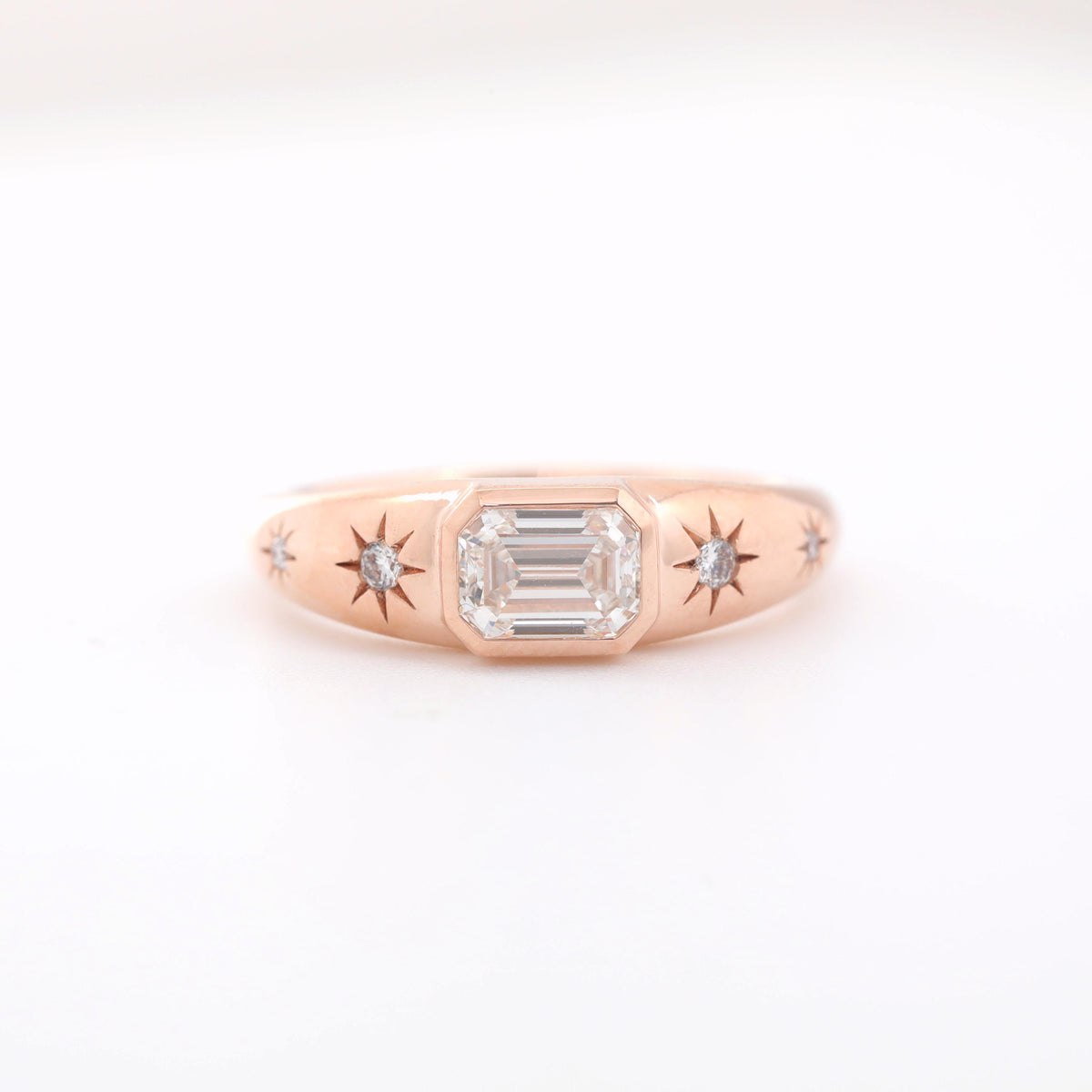 10K Rose Gold Emerald Cut and Round Lab Diamond 5 stone Ring