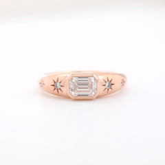 10K Rose Gold Emerald Cut and Round Lab Diamond 5 stone Ring