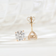 14K Yellow Gold 3ct tw Round Cut Lab Diamond Four Prong Marniti Stud Earrings