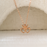 14K Rose Gold Toi et Moi Heart Shape and Crown Pendant Necklace