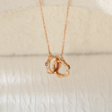 14K Rose Gold Toi et Moi Wheel Gear Pendant Necklace with Round Lab Dimaond