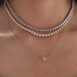 14K Yellow Gold Round Lab Diamond Pave Butterfly Pendant Necklace