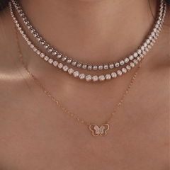 14K Yellow Gold Round Lab Diamond Pave Butterfly Pendant Necklace