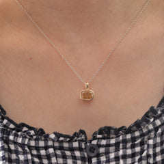 14K Yellow Gold 3.13CT Yellow Cushion Cut Diamond Bezel Set Pendant