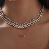 14K Rose Gold Toi et Moi Heart Shape Pendant Necklace with Round Lab Dimaond Pave