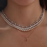 14K Rose Gold Round Lab Dimaond Pave Toi et Moi Heart Shape Pendant Necklace