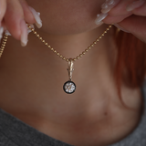 14K Yellow Gold 1ct Round Lab Diamond Pendant Necklace with Black Rhodium Plated Bezel