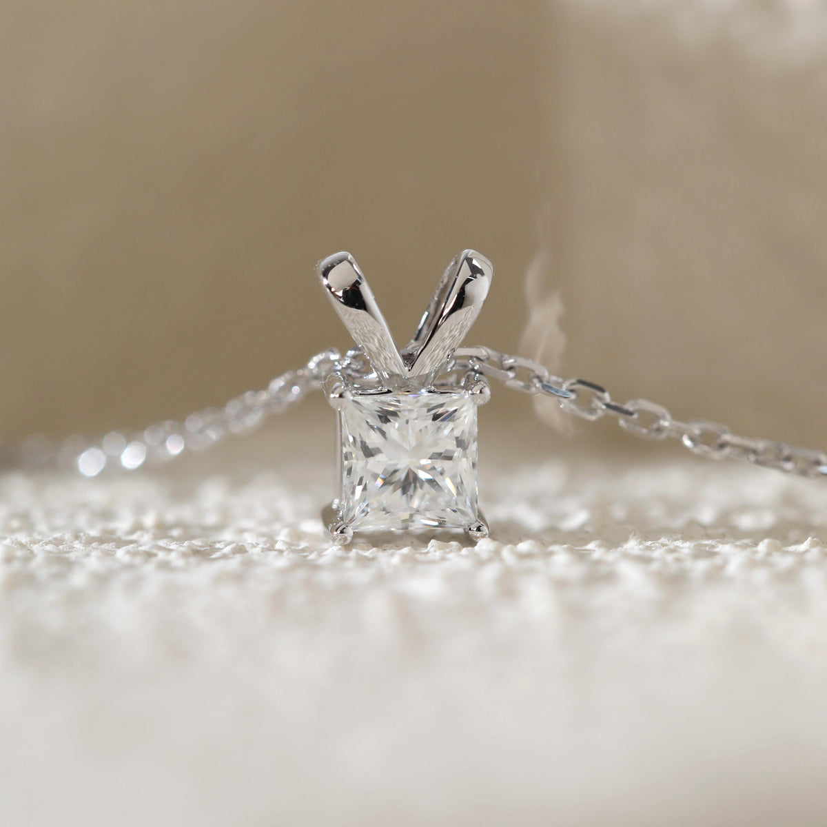 14K White Gold Princess Cut Lab Diamond Pendant (Pendant only)
