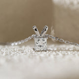 14K White Gold Princess Cut Lab diamond 4 Prong Basket Pendant Necklace