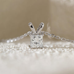 14K White Gold Princess Cut Lab Diamond Pendant (Pendant only)