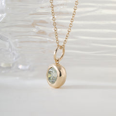 14K Yellow Gold 0.94CT Green Round Cut Diamond Bezel Set Pendant