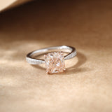 2.19ct Cushion Cut Lab Pink Diamond 4 Claw Prongs Basket Engagement Pave Ring with Hidden Halo