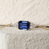 14K Yellow Gold 2ct Royal Blue Lab Sapphire Chain Bracelet with Round Lab Diamond Side-stones