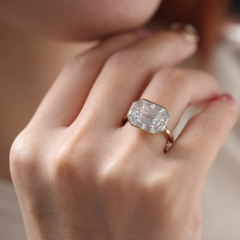 14K Yellow Gold 2.36CT Emerald-Cut Lab Diamond East-West Design Ring with Tapered Baguette Cut Halo