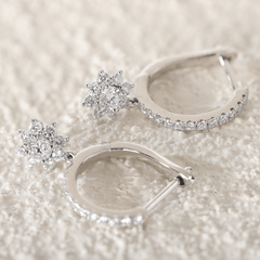 Round Lab Diamond Floral Hoop Earrings
