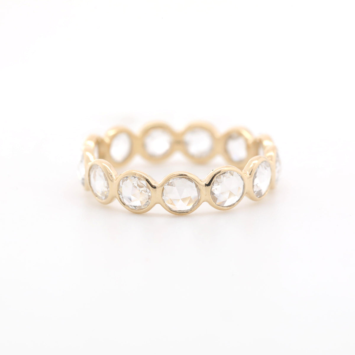 14K Yellow Gold 3.5mm Rose Cut Lab Diamond Bezel Eternity Ring