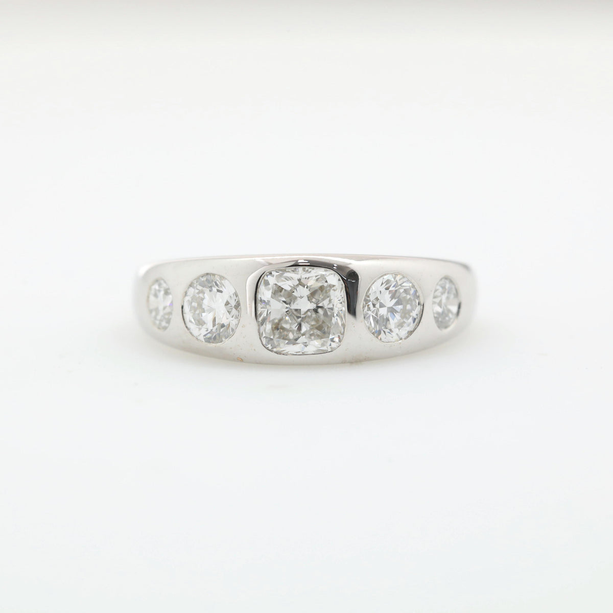 S925 Cushion and Round Lab Diamond 5 stone Ring