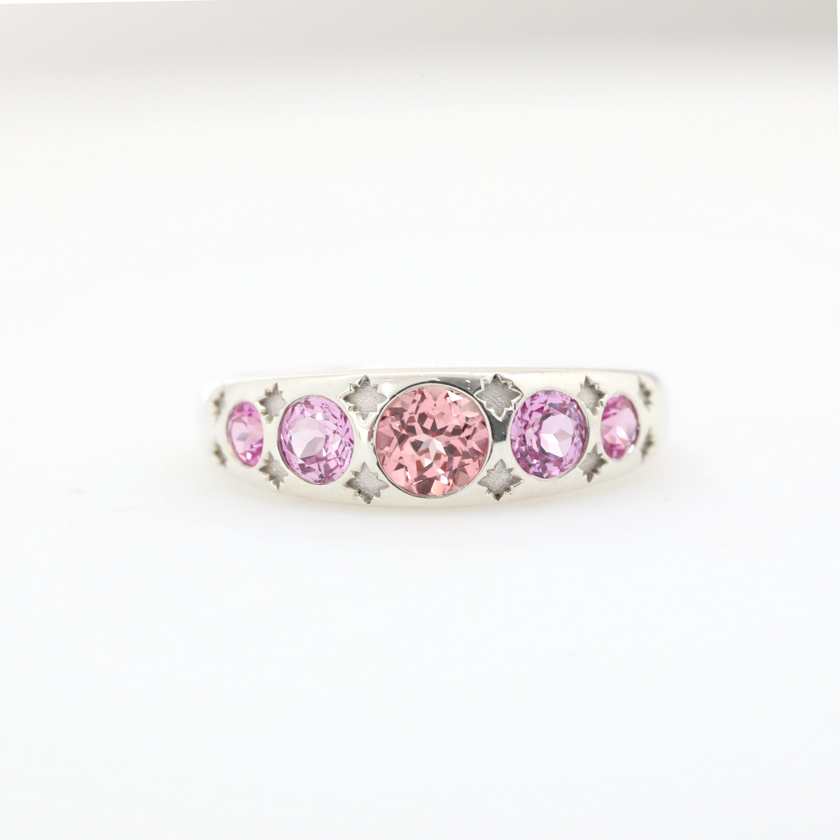 S925 Round Pink Sapphire 5 stone Ring