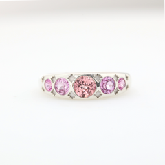 S925 Round Pink Sapphire 5 stone Ring