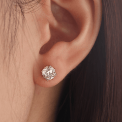 Old Mine Cut Lab Diamond 8 Claw Crown Basket Stud Earrings