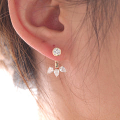 10K Yellow Gold Pear Lab Diamond 3 Stone Ear Jackets