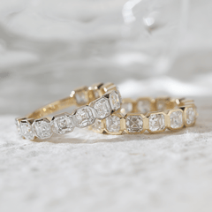 14K Yellow Gold Asscher Cut Lab Diamond Bezel Eternity Ring