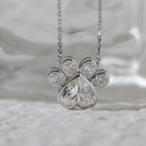 14K White Gold Heart Shaped and Oval Lab diamond Bella Paw Bezel Pendant Necklace