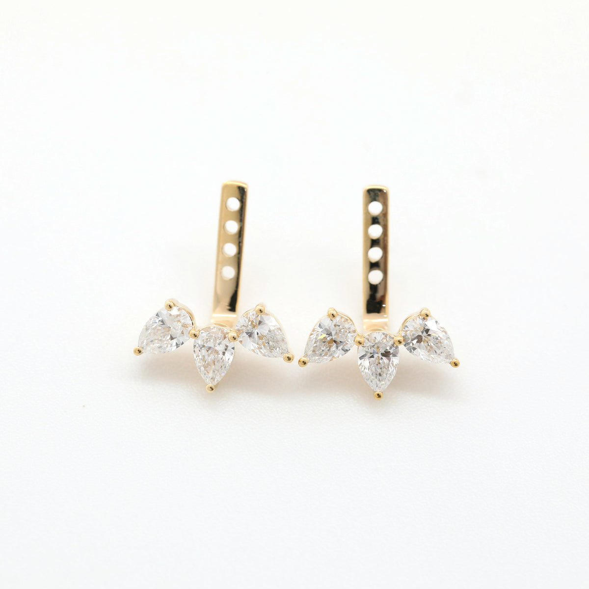 10K Yellow Gold Pear Lab Diamond 3 Stone Ear Jackets