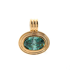 14K Yellow Gold 1.61CT Green Oval Cut Diamond Bezel Set Pendant