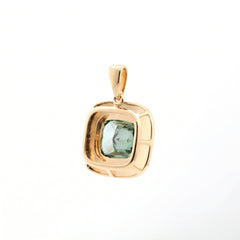 14K Yellow Gold 2.33CT Green Square Cushion Cut Diamond Bezel Set Pendant