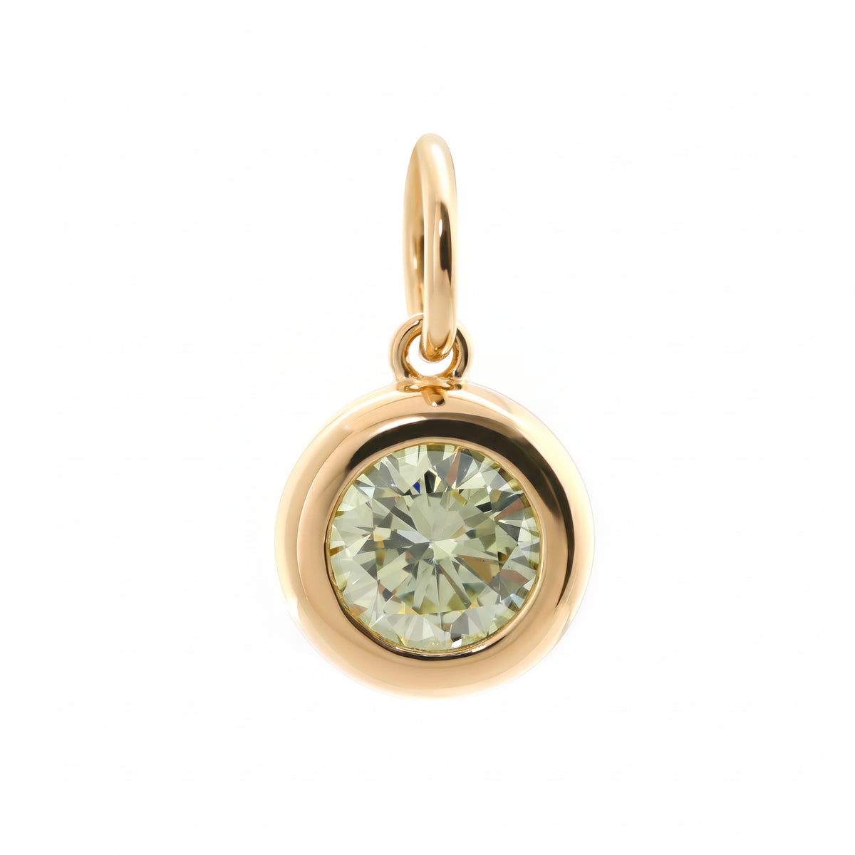 14K Yellow Gold 0.94CT Green Round Cut Diamond Bezel Set Pendant