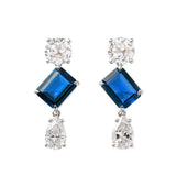 Platinum 7ct tw Old European Cut & Pear Lab Diamond Emerald Cut Sapphire Stud Earrings