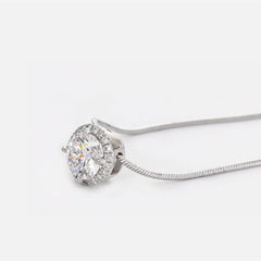 Platinum Round Brilliant Cut Lab Diamond Halo Setting Necklace