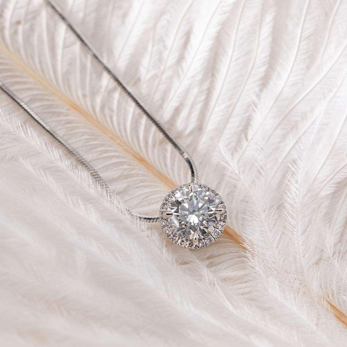 Platinum Round Brilliant Cut Lab Diamond Halo Setting Necklace