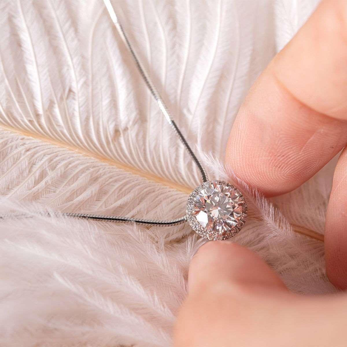 Platinum Round Brilliant Cut Lab Diamond Halo Setting Necklace