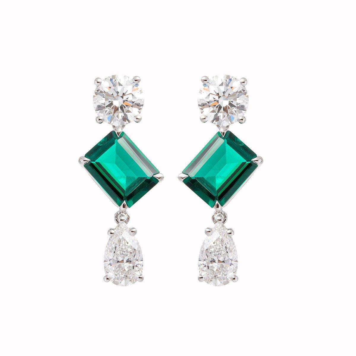Platinum Lab Zambian Emerald and Diamond Stud Earrings Inspired by a 7 Carat Diamond Ring