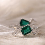 Platinum Lab Zambian Emerald and Diamond Stud Earrings Inspired by a 7 Carat Diamond Ring