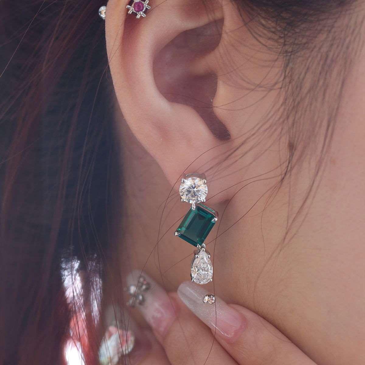 Platinum Lab Zambian Emerald and Diamond Stud Earrings Inspired by a 7 Carat Diamond Ring