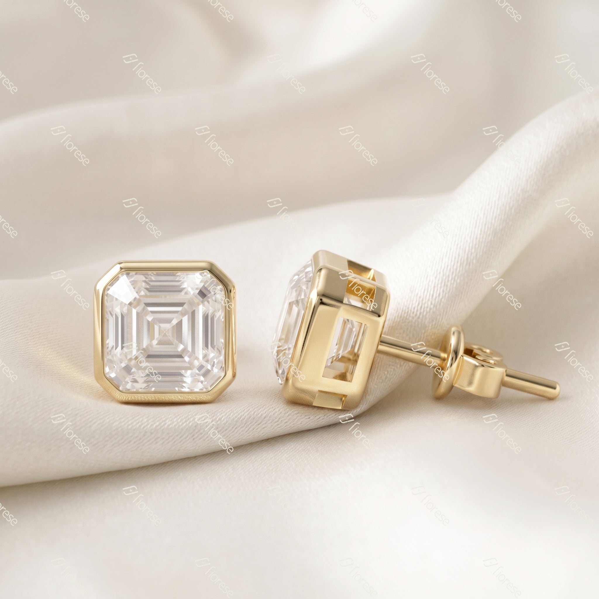 Asscher Cut Bezel Set Stud Earrings - MMR