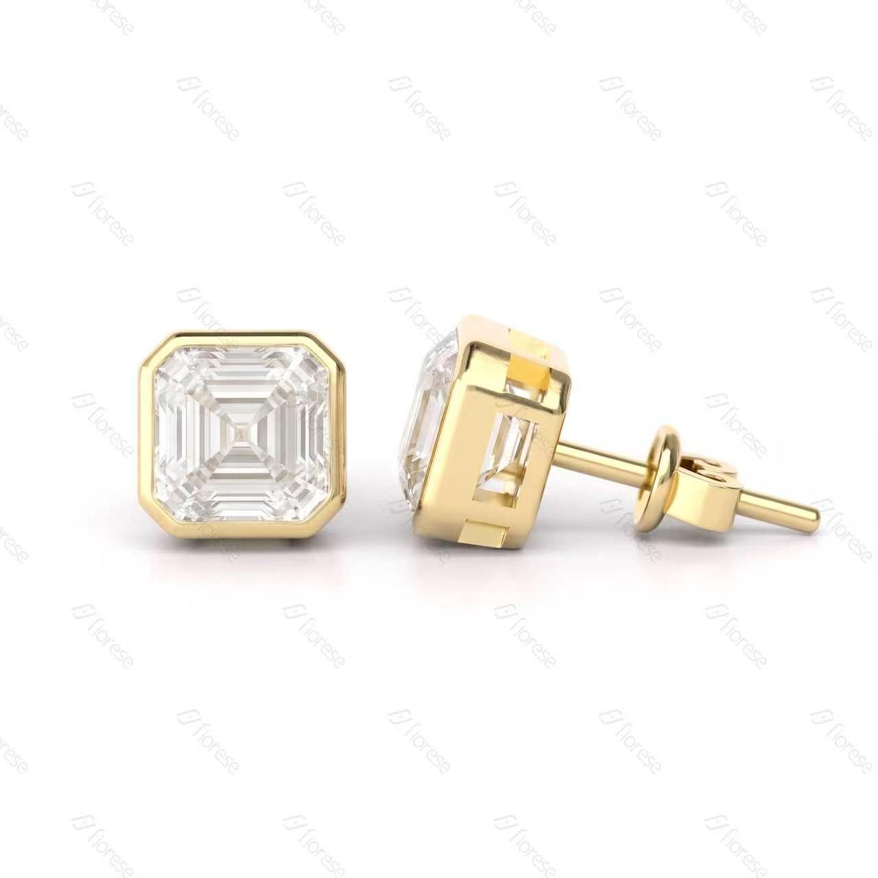 Asscher Cut Bezel Set Stud Earrings - MMR