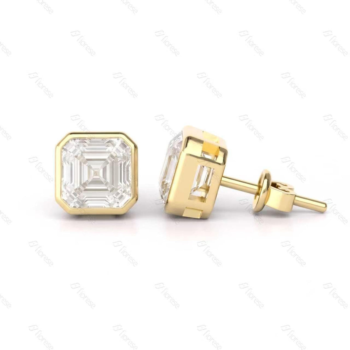Asscher Cut Bezel Set Stud Earrings - MMR