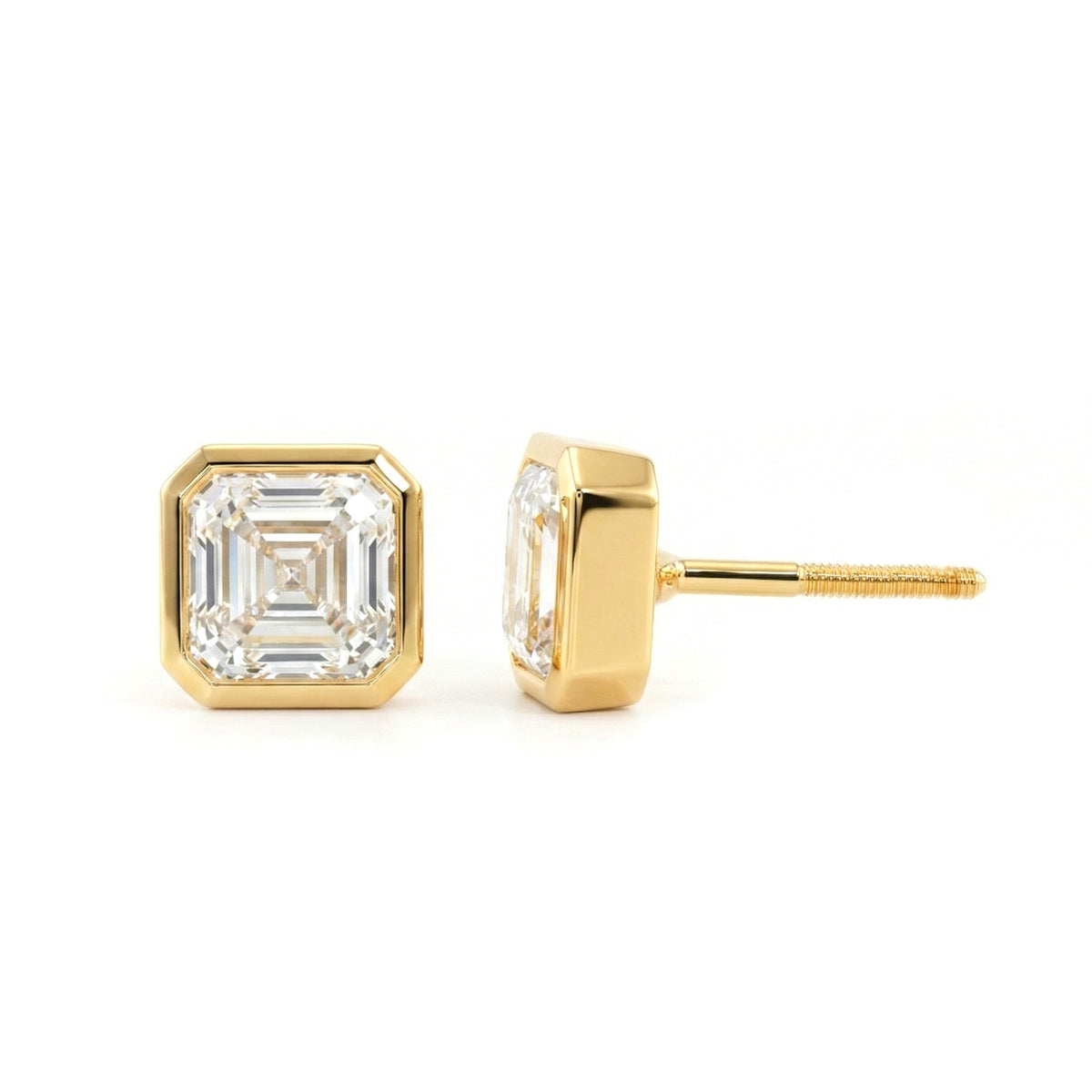 Asscher Lab Diamond Bezel Set Studs - MMR