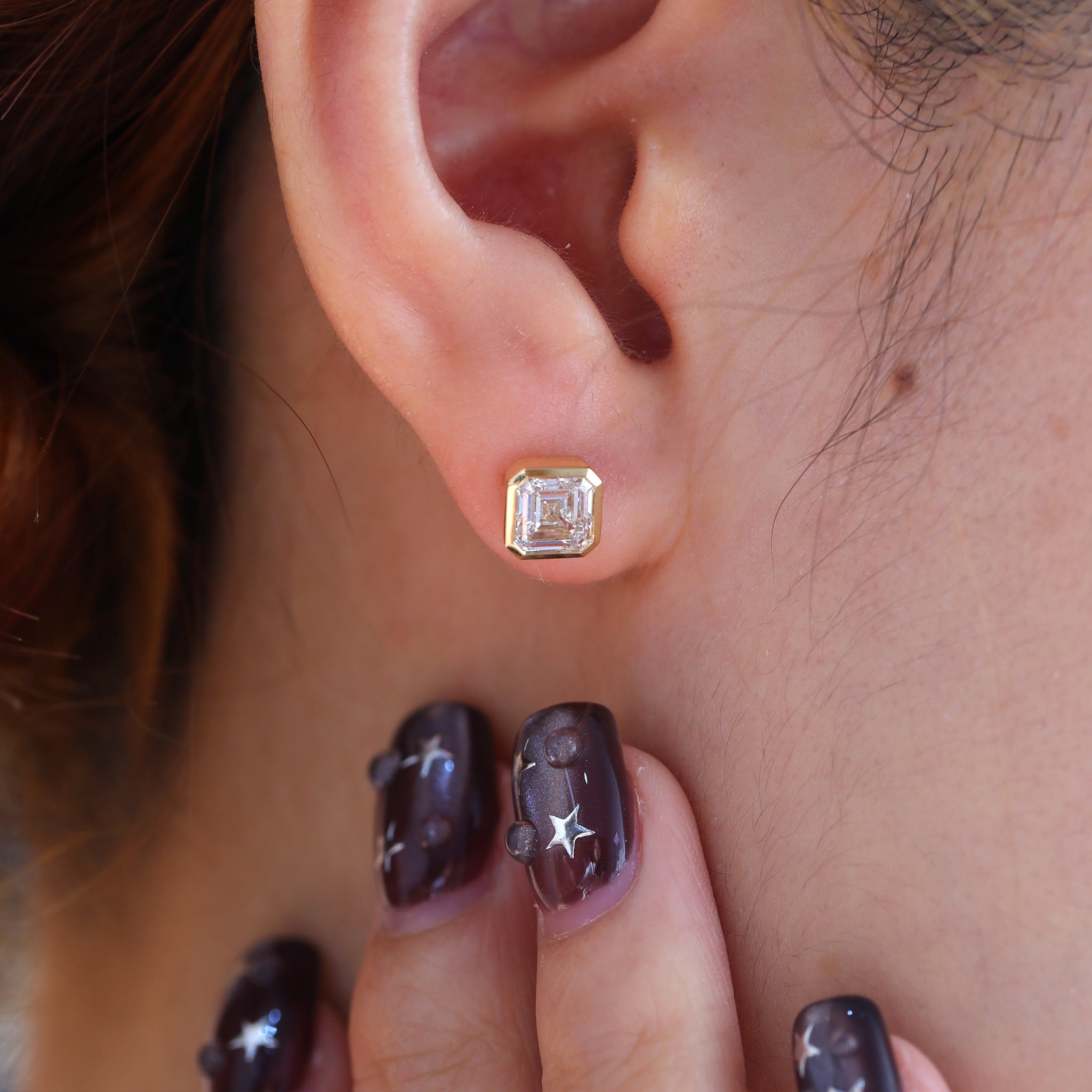 Asscher Lab Diamond Bezel Set Studs - MMR