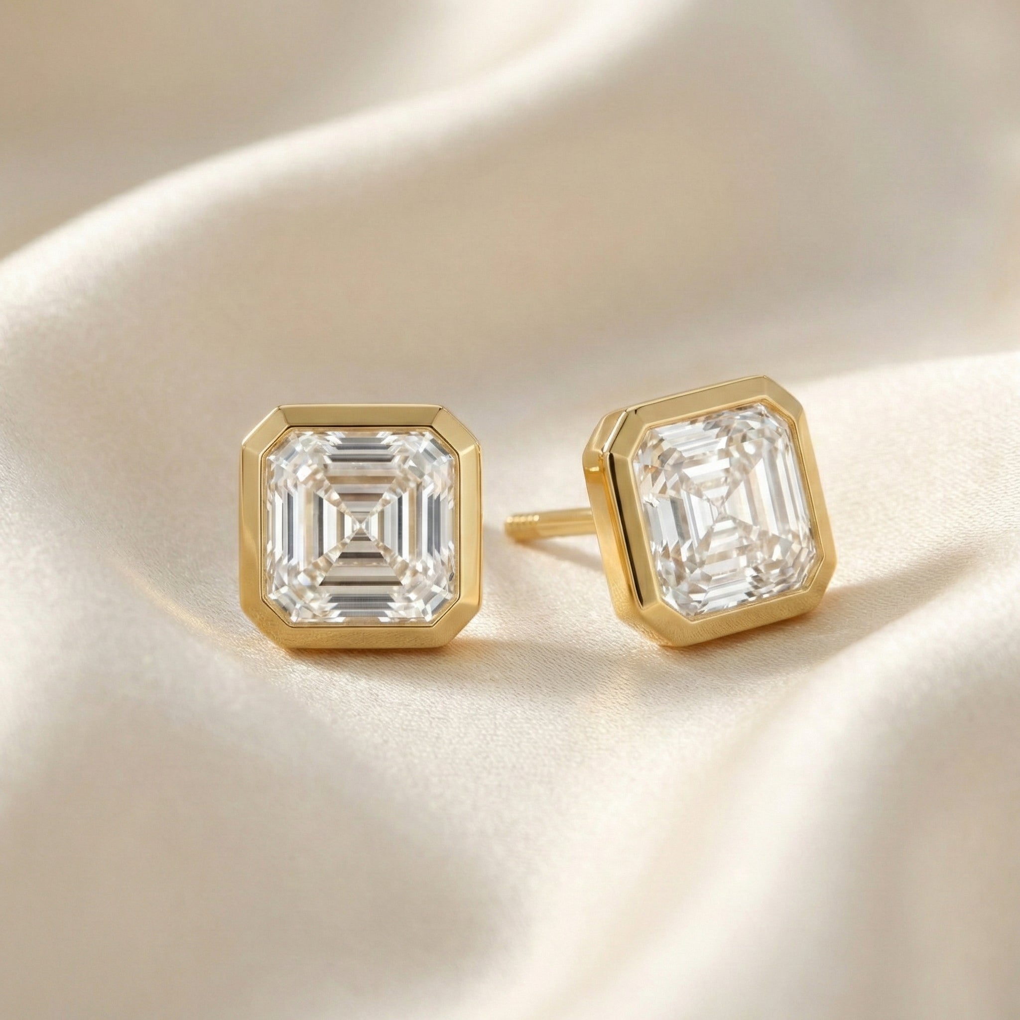 Asscher Lab Diamond Bezel Set Studs - MMR