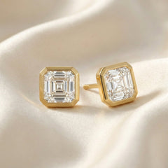 Asscher Lab Diamond Bezel Set Studs - MMR