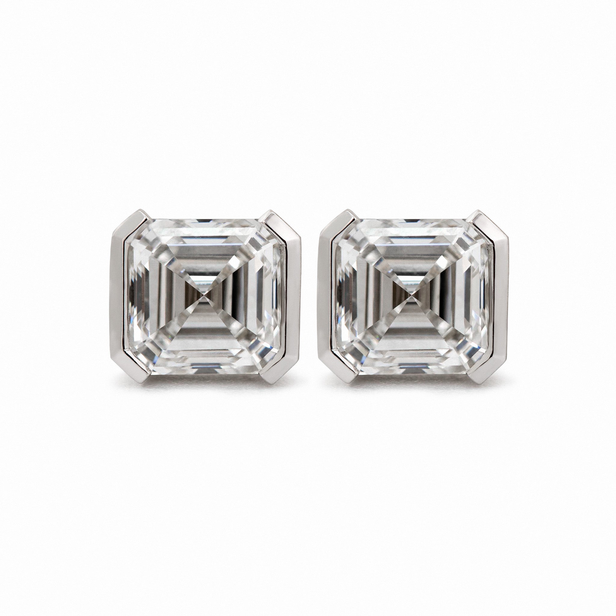 Asscher Lab Diamond Half Bezel Basket Setting Stud Earrings - MMR