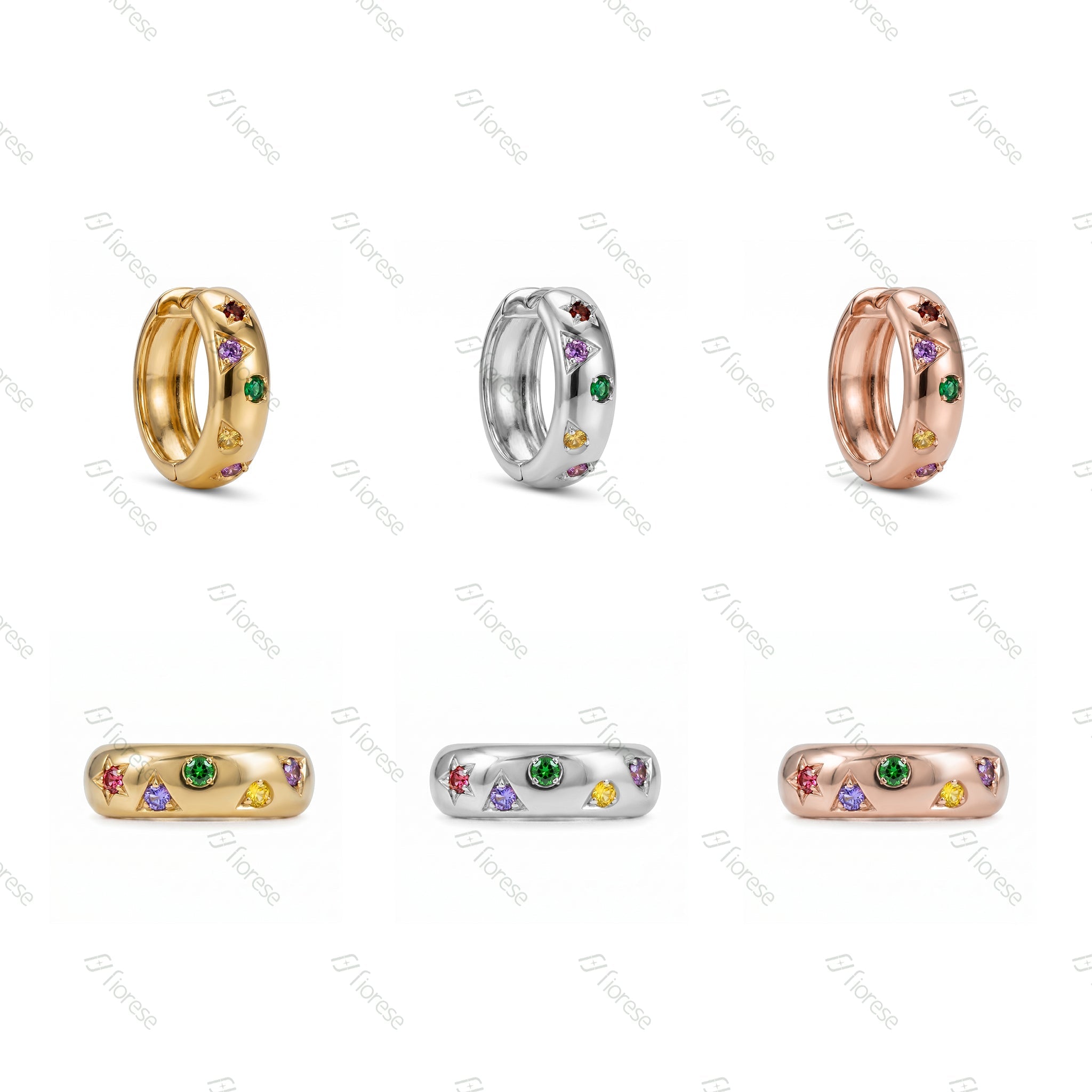 Colorful Gemstone Burst Earring Hoops - MMR