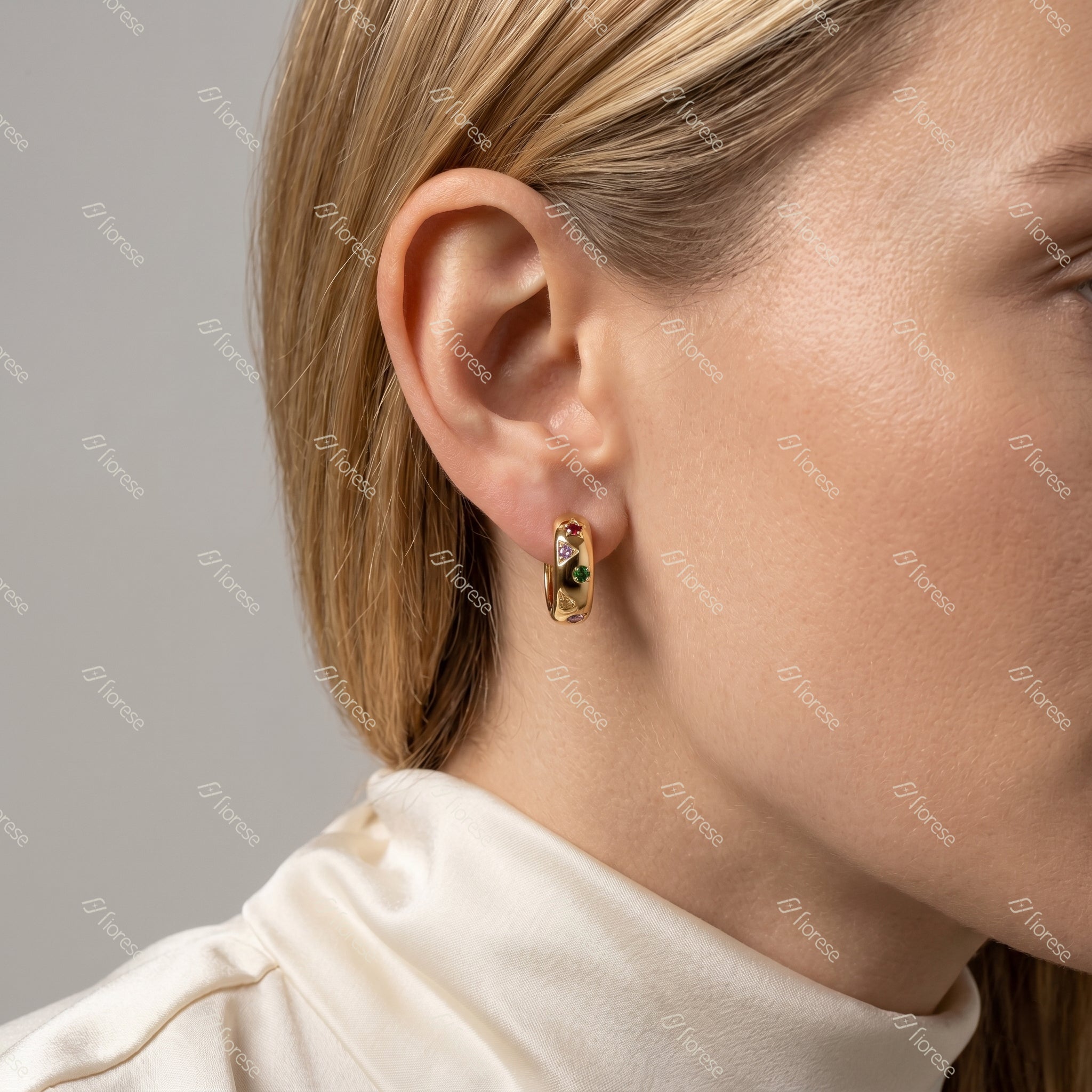 Colorful Gemstone Burst Earring Hoops - MMR