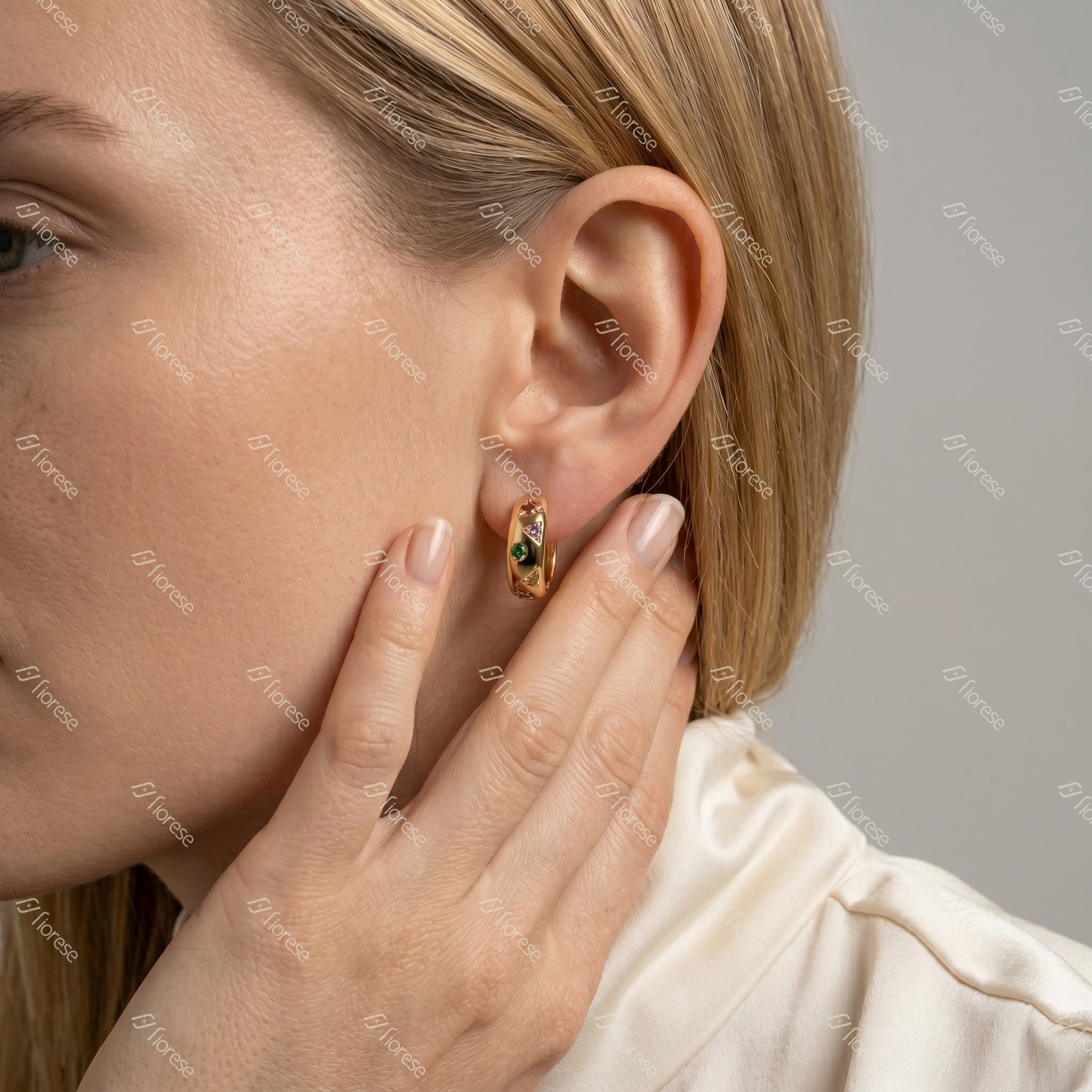 Colorful Gemstone Burst Earring Hoops - MMR